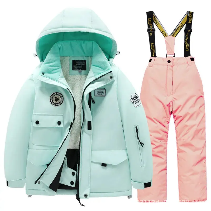 Kids Winter Ski Jacket and Bibs Set Warm Fleece Lined Coats