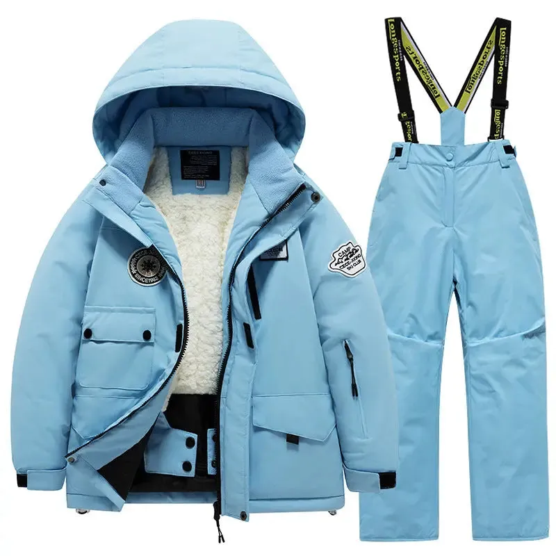 Kids Winter Ski Jacket and Bibs Set Warm Fleece Lined Coats