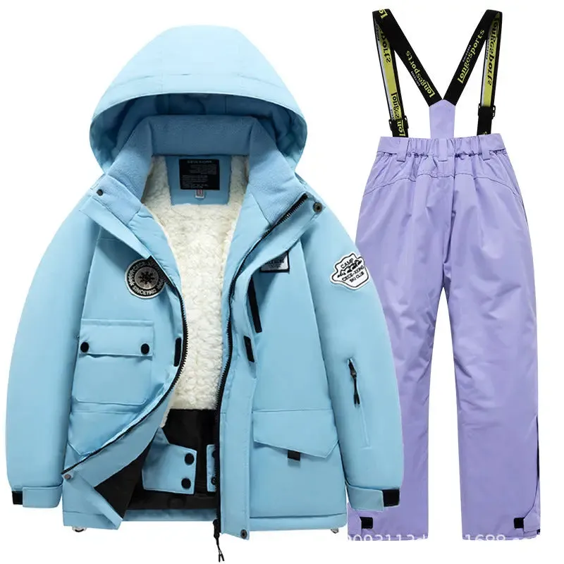 Kids Winter Ski Jacket and Bibs Set Warm Fleece Lined Coats