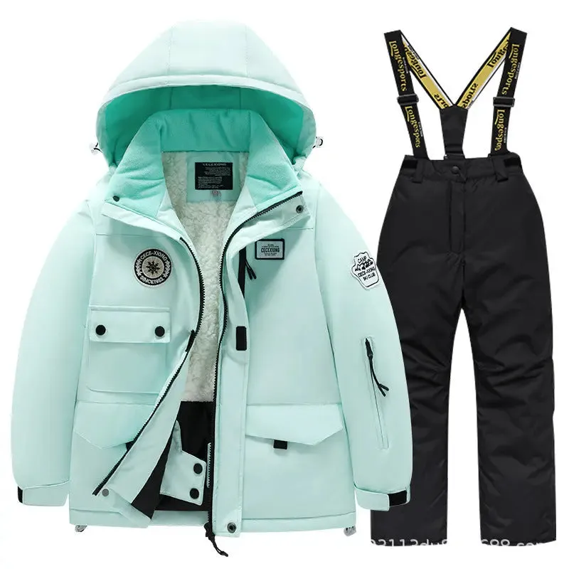 Kids Winter Ski Jacket and Bibs Set Warm Fleece Lined Coats