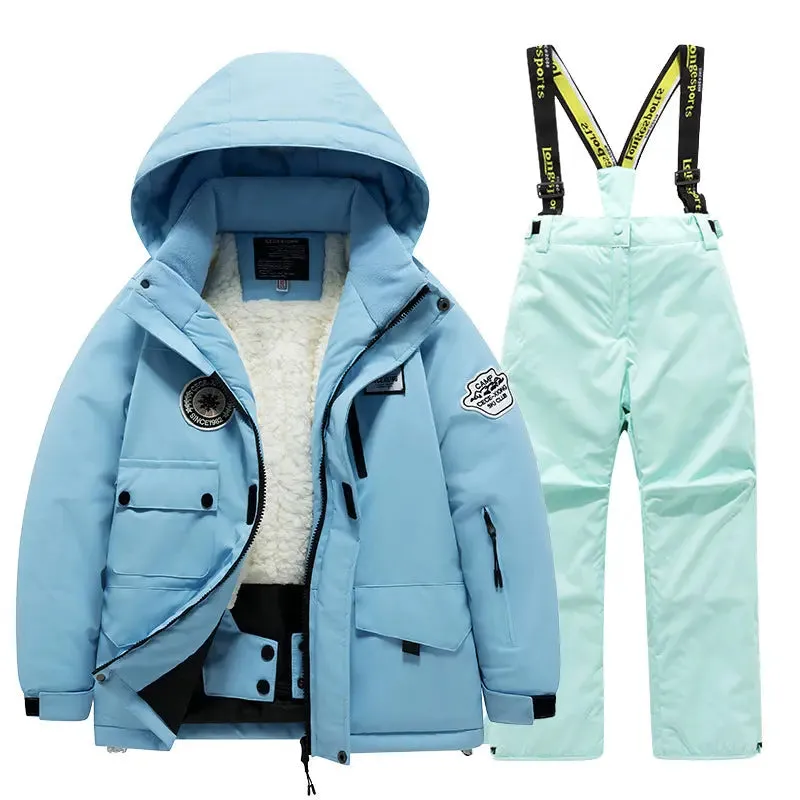 Kids Winter Ski Jacket and Bibs Set Warm Fleece Lined Coats