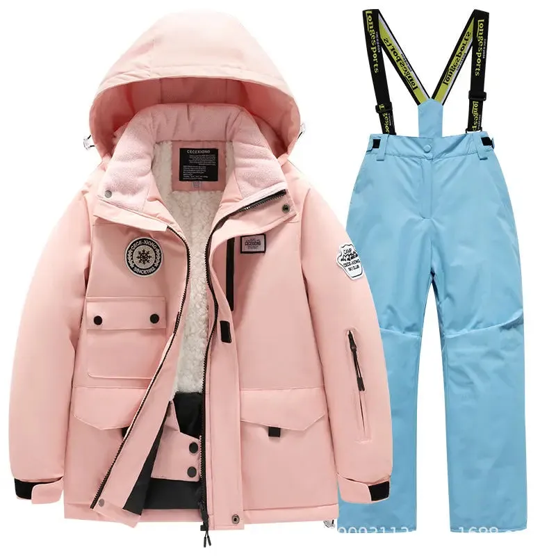 Kids Winter Ski Jacket and Bibs Set Warm Fleece Lined Coats
