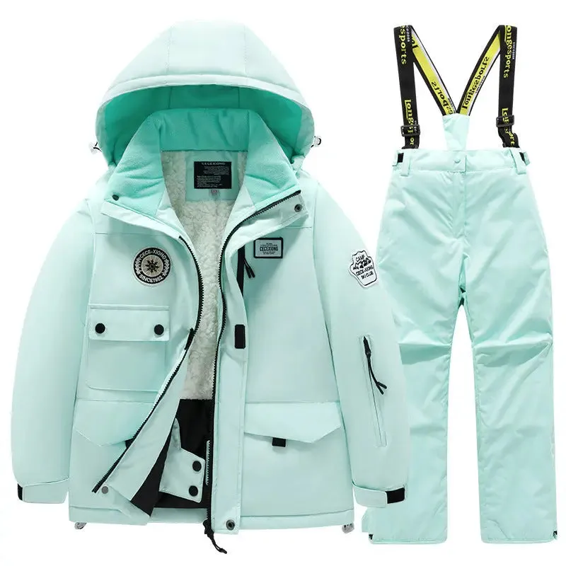 Kids Winter Ski Jacket and Bibs Set Warm Fleece Lined Coats