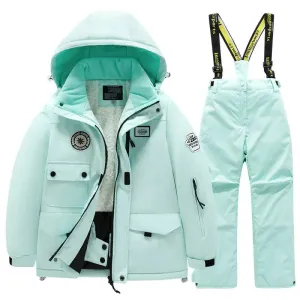 Kids Winter Ski Jacket and Bibs Set Warm Fleece Lined Coats