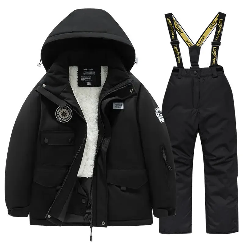 Kids Winter Ski Jacket and Bibs Set Warm Fleece Lined Coats
