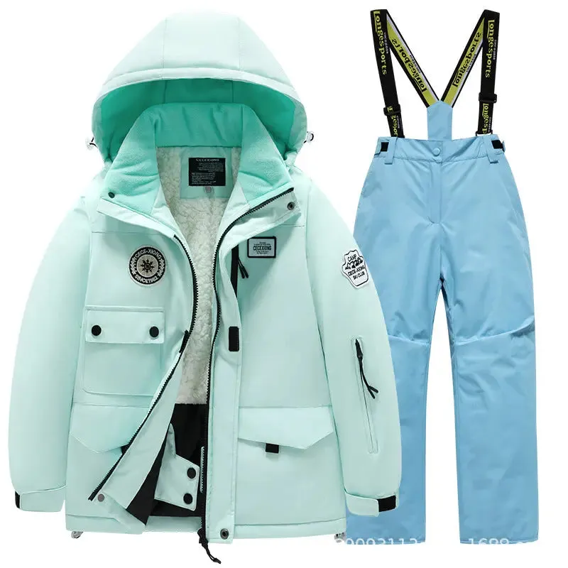 Kids Winter Ski Jacket and Bibs Set Warm Fleece Lined Coats