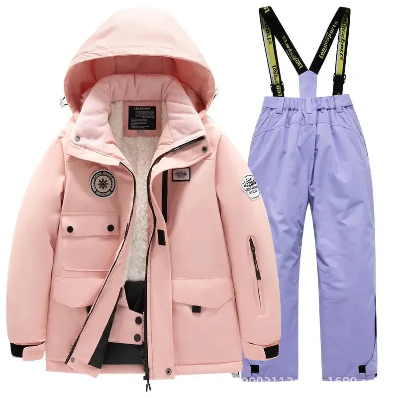 Kids Winter Ski Jacket and Bibs Set Warm Fleece Lined Coats