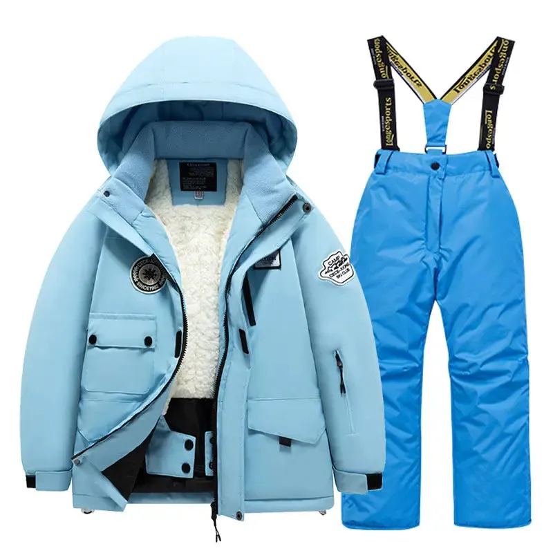 Kids Winter Ski Jacket and Bibs Set Warm Fleece Lined Coats