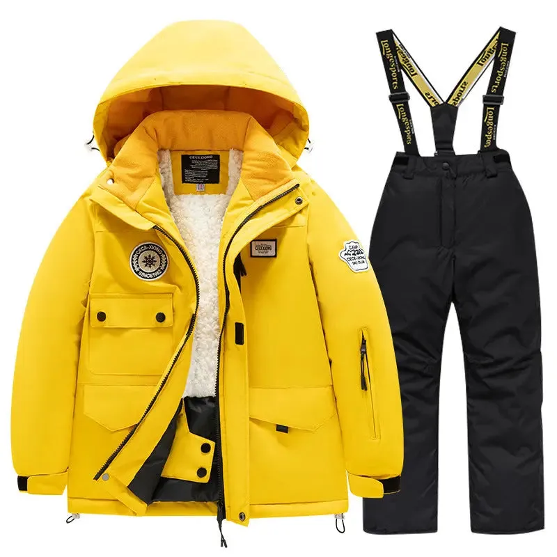 Kids Winter Ski Jacket and Bibs Set Warm Fleece Lined Coats