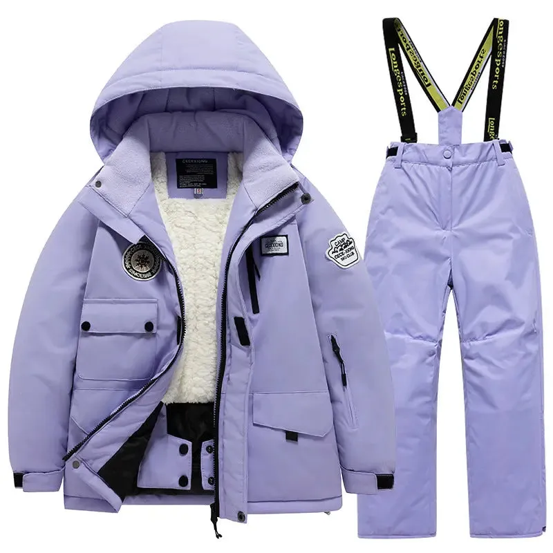 Kids Winter Ski Jacket and Bibs Set Warm Fleece Lined Coats