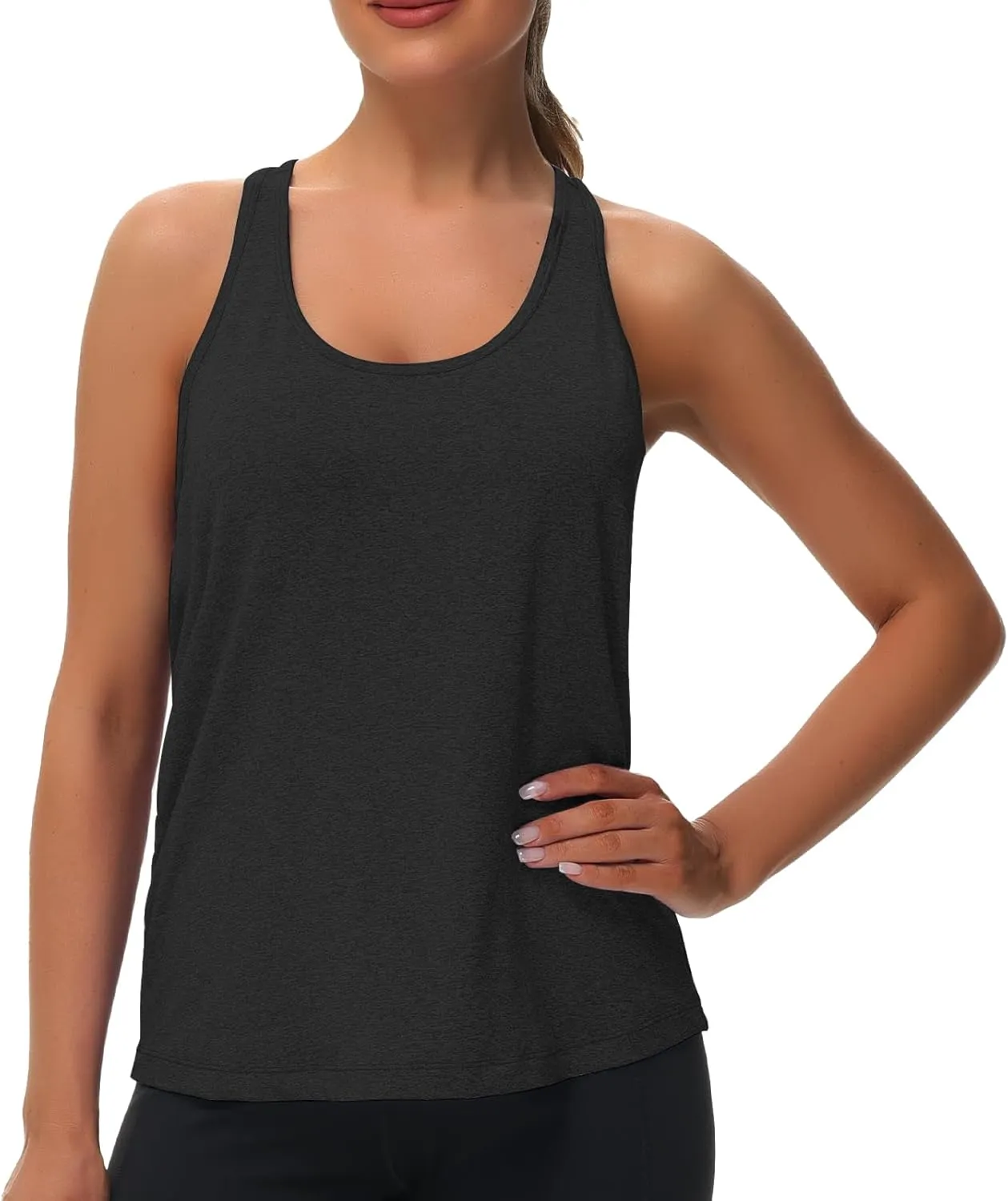 KOWSPORT Womens Tank Tops Open Back Workout Tops Racerback Sleeveless Loose Athletic Tanks for Running Gym