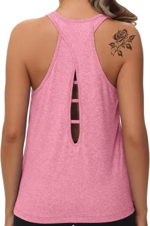 KOWSPORT Womens Tank Tops Open Back Workout Tops Racerback Sleeveless Loose Athletic Tanks for Running Gym