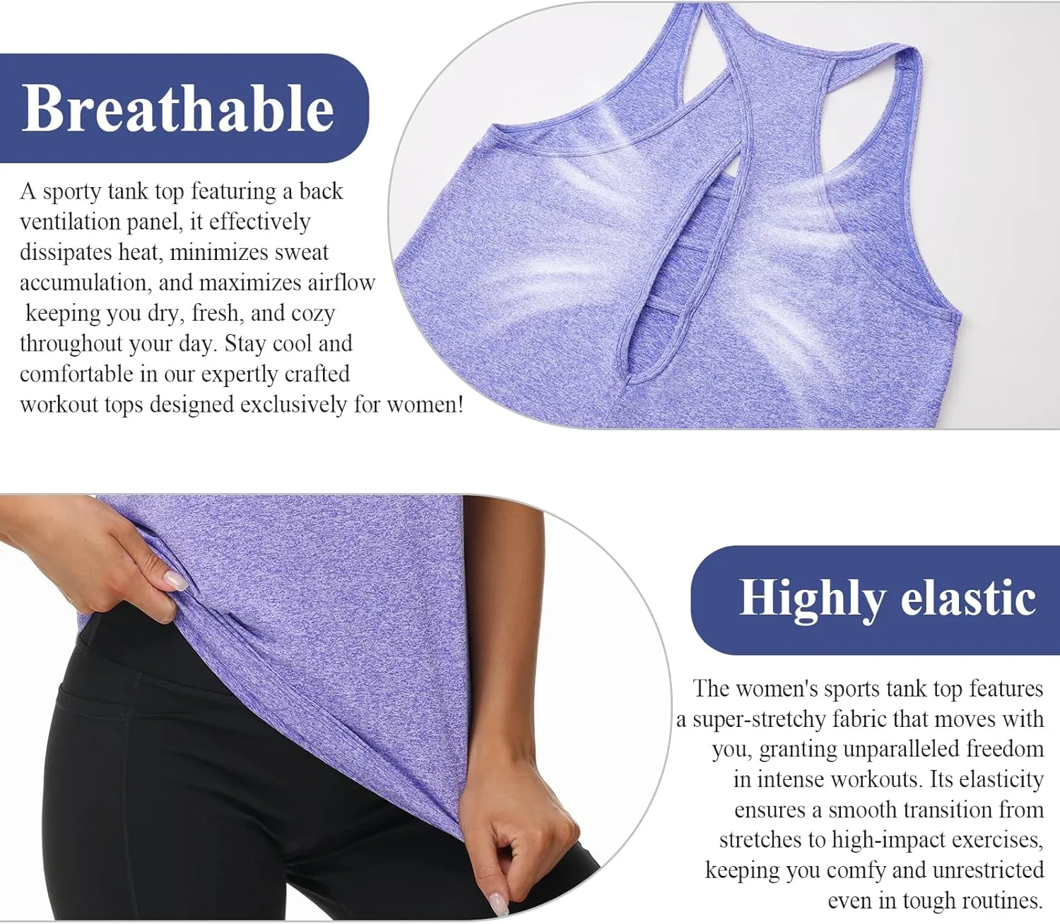 KOWSPORT Womens Tank Tops Open Back Workout Tops Racerback Sleeveless Loose Athletic Tanks for Running Gym