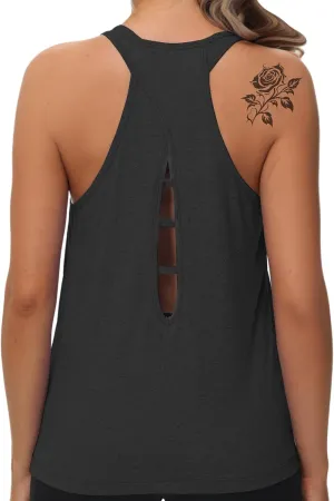 KOWSPORT Womens Tank Tops Open Back Workout Tops Racerback Sleeveless Loose Athletic Tanks for Running Gym