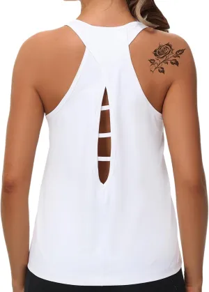 KOWSPORT Womens Tank Tops Open Back Workout Tops Racerback Sleeveless Loose Athletic Tanks for Running Gym