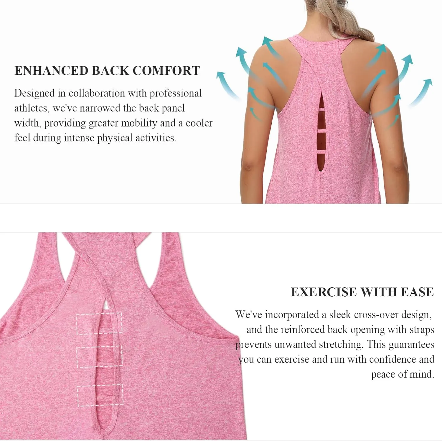 KOWSPORT Womens Tank Tops Open Back Workout Tops Racerback Sleeveless Loose Athletic Tanks for Running Gym