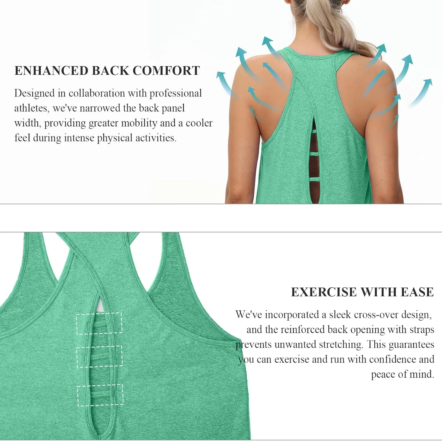 KOWSPORT Womens Tank Tops Open Back Workout Tops Racerback Sleeveless Loose Athletic Tanks for Running Gym