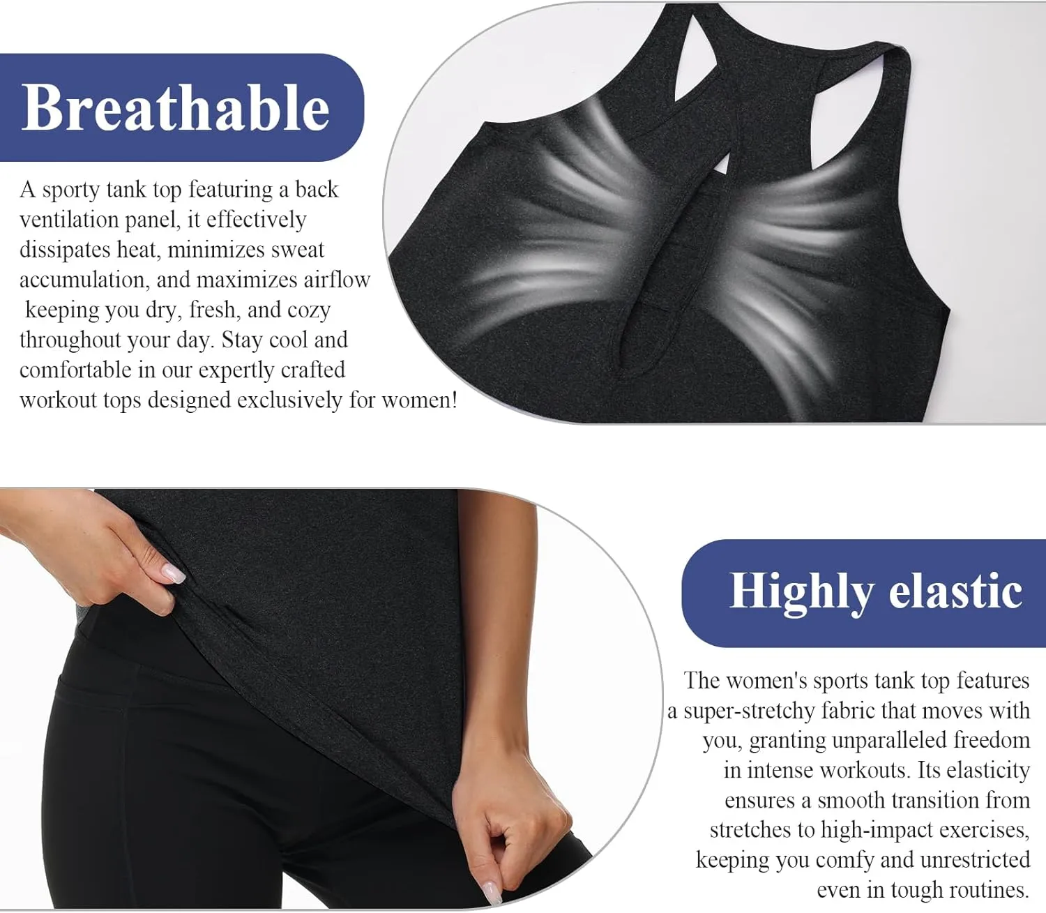 KOWSPORT Womens Tank Tops Open Back Workout Tops Racerback Sleeveless Loose Athletic Tanks for Running Gym
