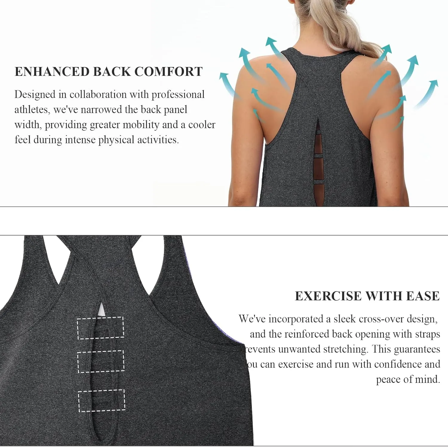 KOWSPORT Womens Tank Tops Open Back Workout Tops Racerback Sleeveless Loose Athletic Tanks for Running Gym