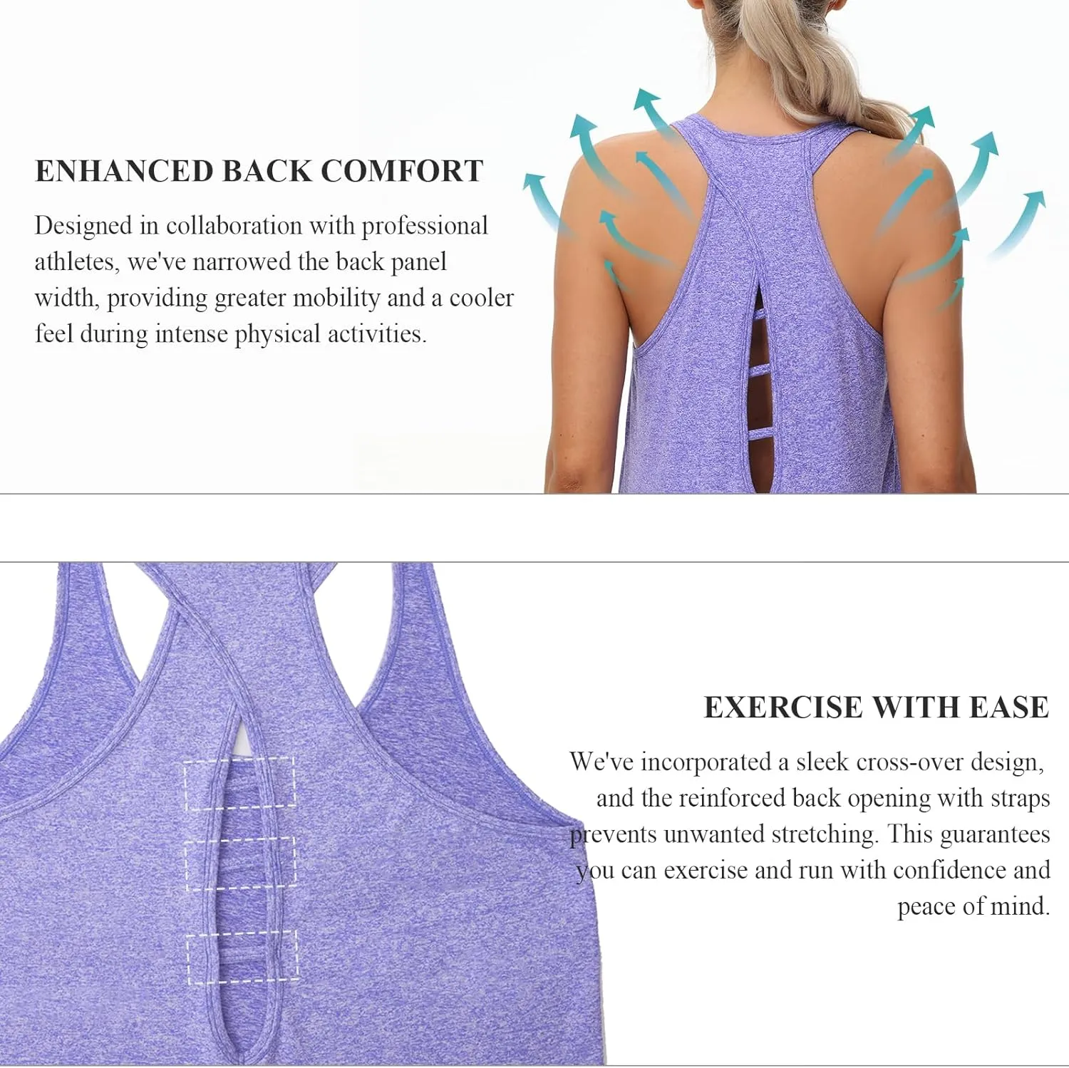 KOWSPORT Womens Tank Tops Open Back Workout Tops Racerback Sleeveless Loose Athletic Tanks for Running Gym
