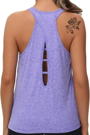KOWSPORT Womens Tank Tops Open Back Workout Tops Racerback Sleeveless Loose Athletic Tanks for Running Gym