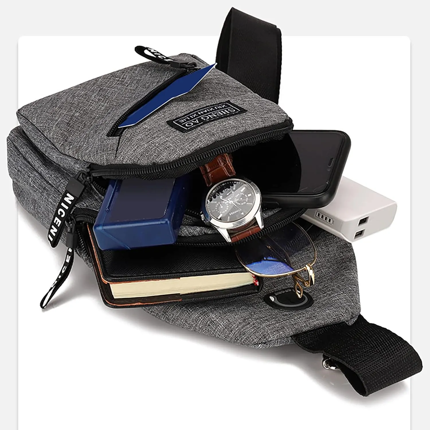 Large Capacity Functional Canvas Shoulder Bag Extra Large Shoulder Bag (Black, One Size)