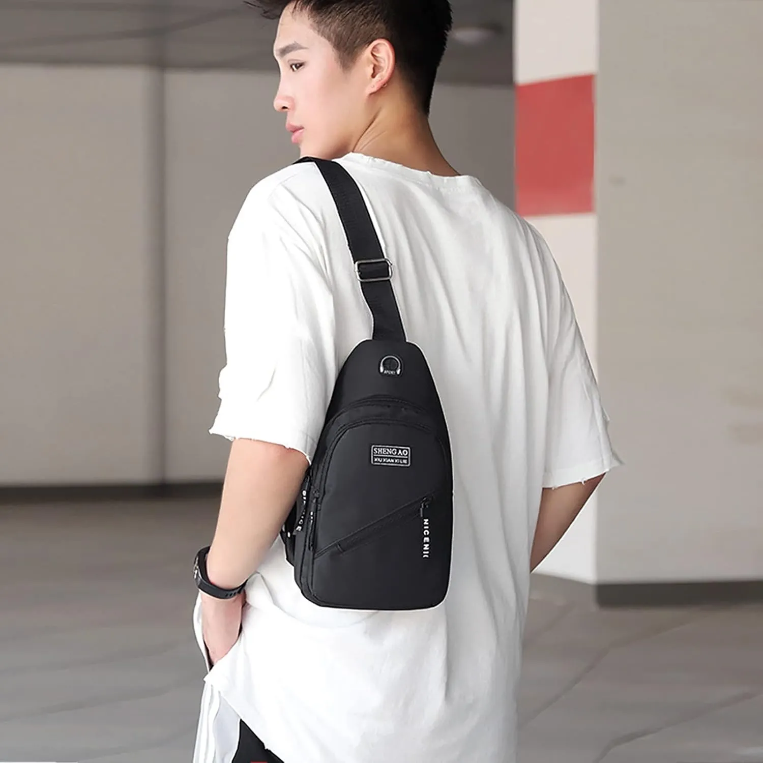 Large Capacity Functional Canvas Shoulder Bag Extra Large Shoulder Bag (Black, One Size)