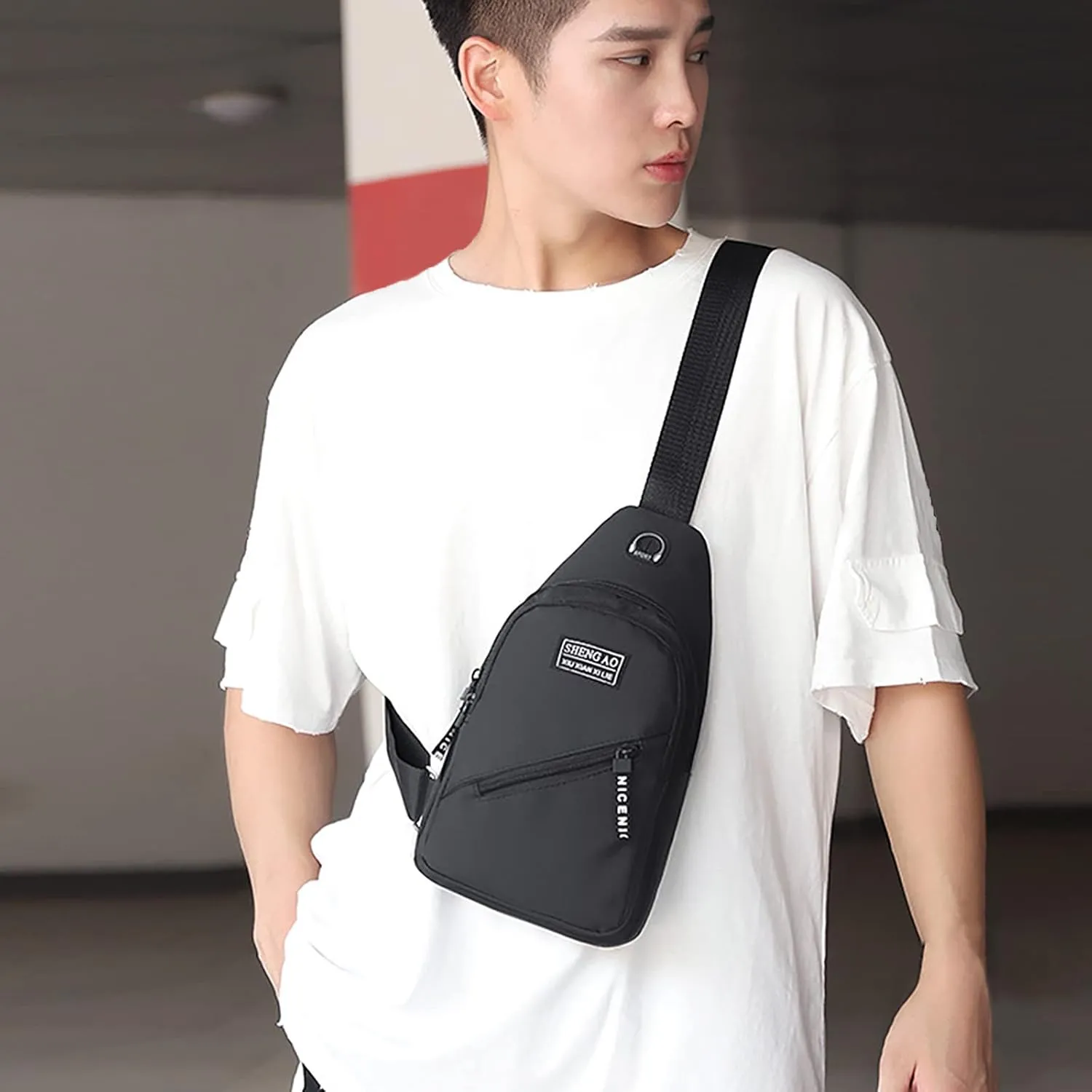 Large Capacity Functional Canvas Shoulder Bag Extra Large Shoulder Bag (Black, One Size)