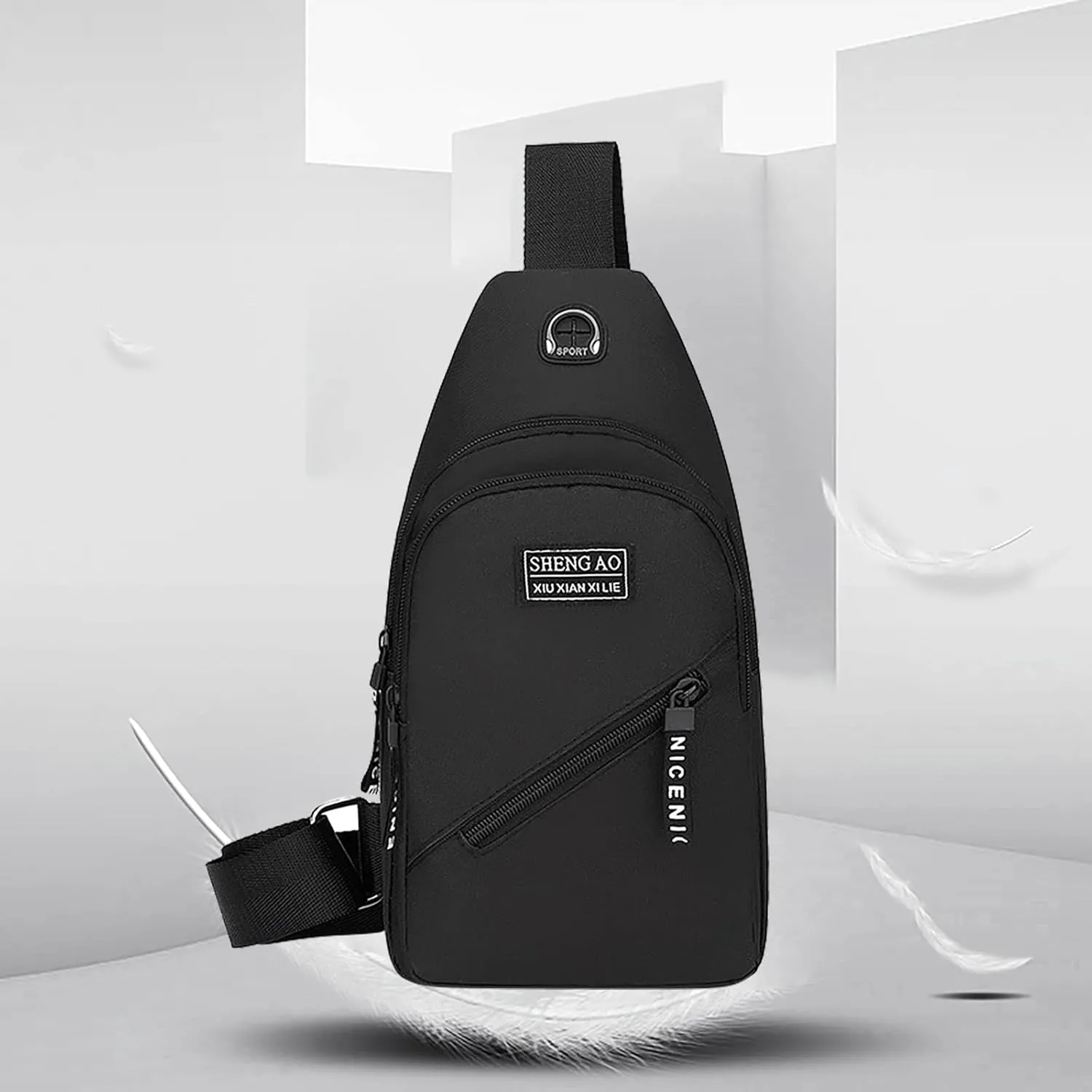 Large Capacity Functional Canvas Shoulder Bag Extra Large Shoulder Bag (Black, One Size)