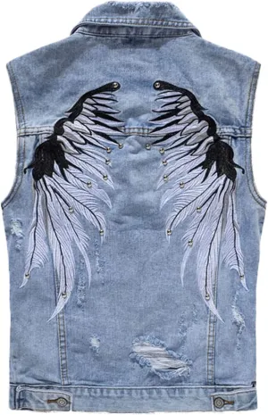 Lazutom Men's Cowboy Punk Denim Vest Distressed Sleeveless Jeans Vest Waistcoat Lazutom Men's Cowboy Punk Denim Vest Distressed Sleeveless Jeans Vest Waistcoat