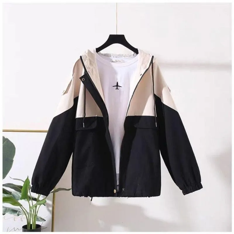 Loose Hooded Color Matching Workwear Ins Jacket