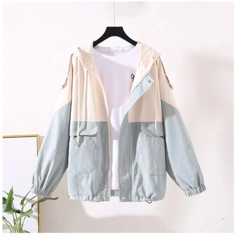 Loose Hooded Color Matching Workwear Ins Jacket