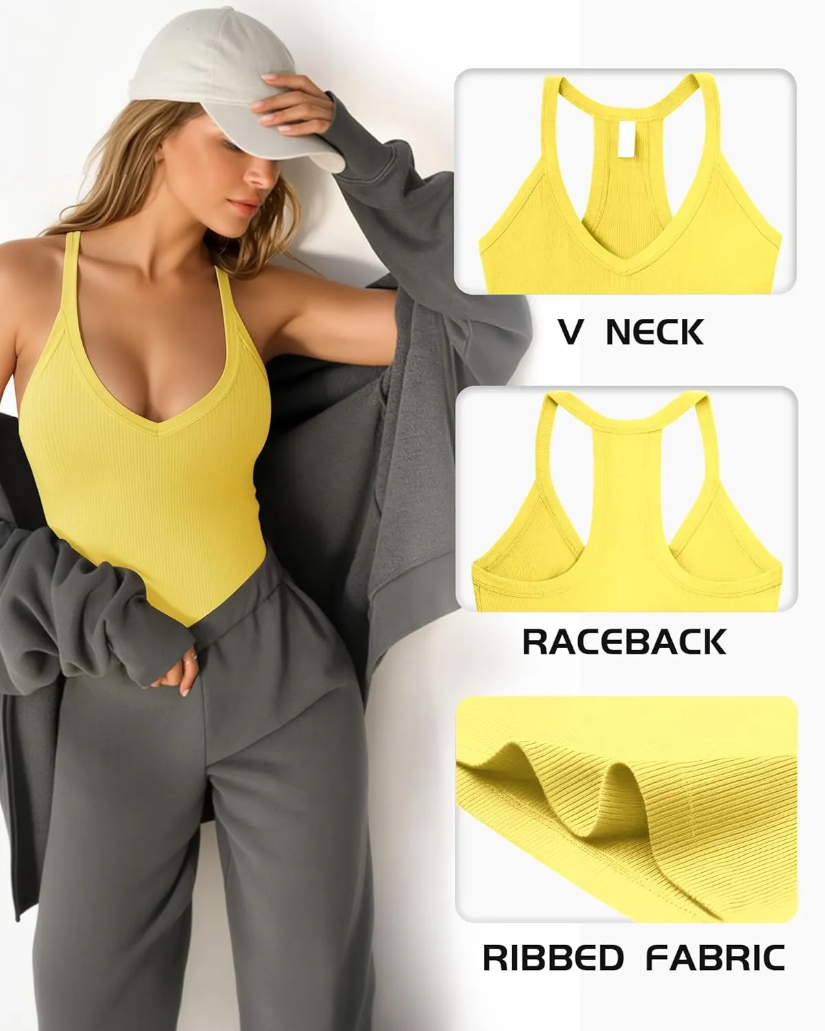 MANGOPOP Women's V Neck Tank Tops Racerback Slim Fit Workout Tanks Sleeveless Ribbed Summer Trendy Top 2025