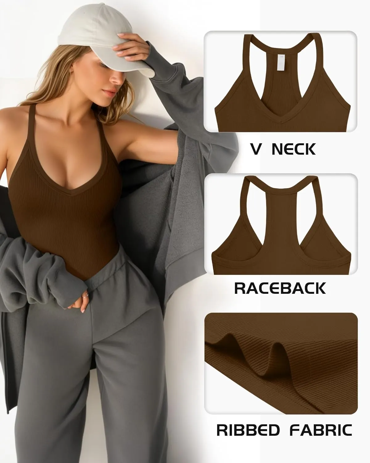 MANGOPOP Women's V Neck Tank Tops Racerback Slim Fit Workout Tanks Sleeveless Ribbed Summer Trendy Top 2025