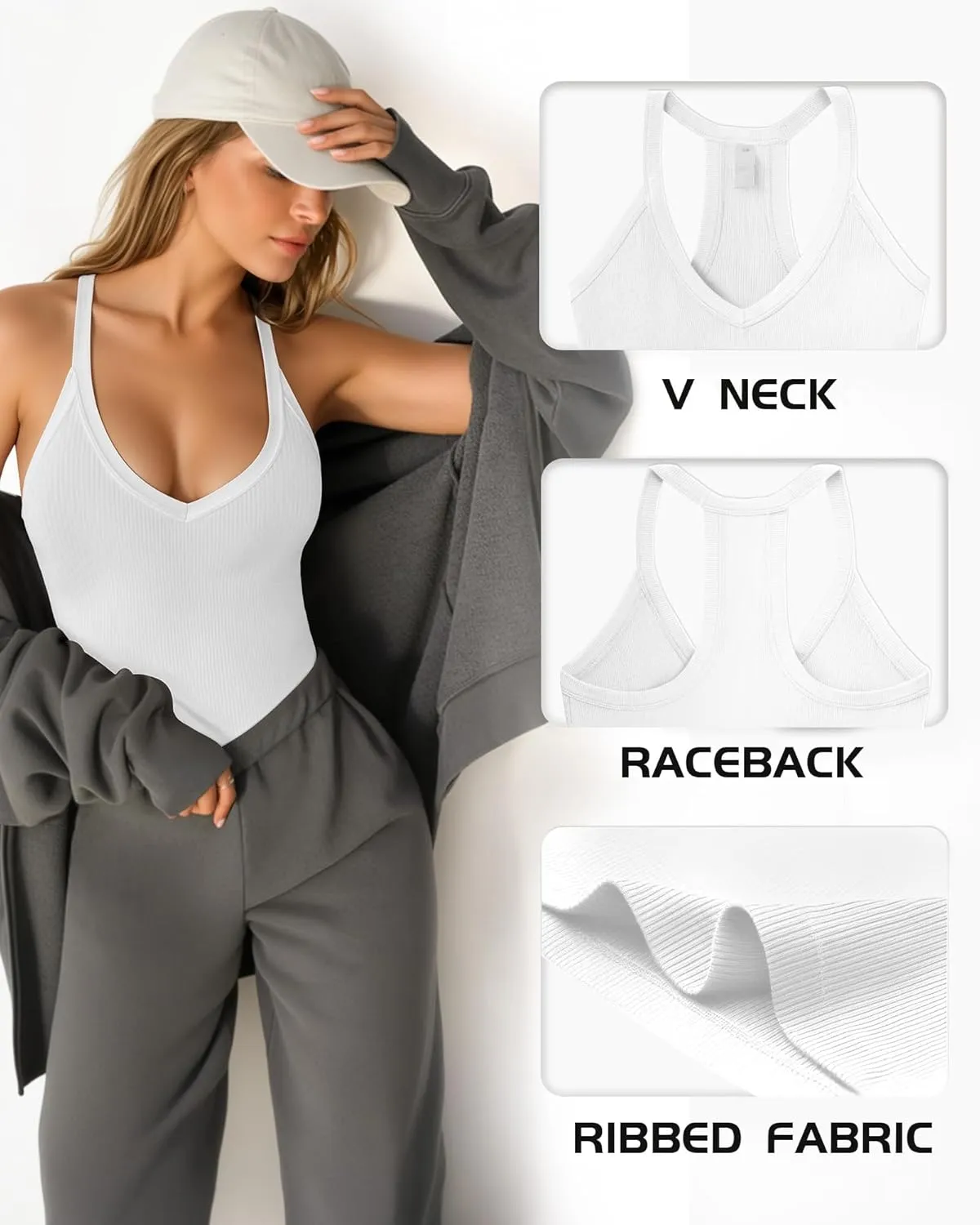 MANGOPOP Women's V Neck Tank Tops Racerback Slim Fit Workout Tanks Sleeveless Ribbed Summer Trendy Top 2025