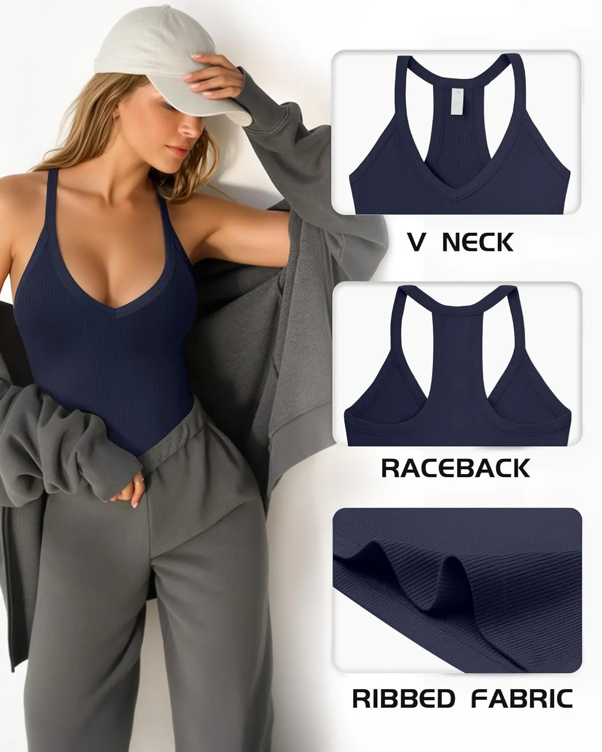 MANGOPOP Women's V Neck Tank Tops Racerback Slim Fit Workout Tanks Sleeveless Ribbed Summer Trendy Top 2025