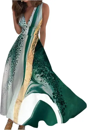 Maxi Dresses for Women 2025 Casual Trendy Summer Dress V Neck Sleeveless Formal Sundresses A Line Flowy Sundress
