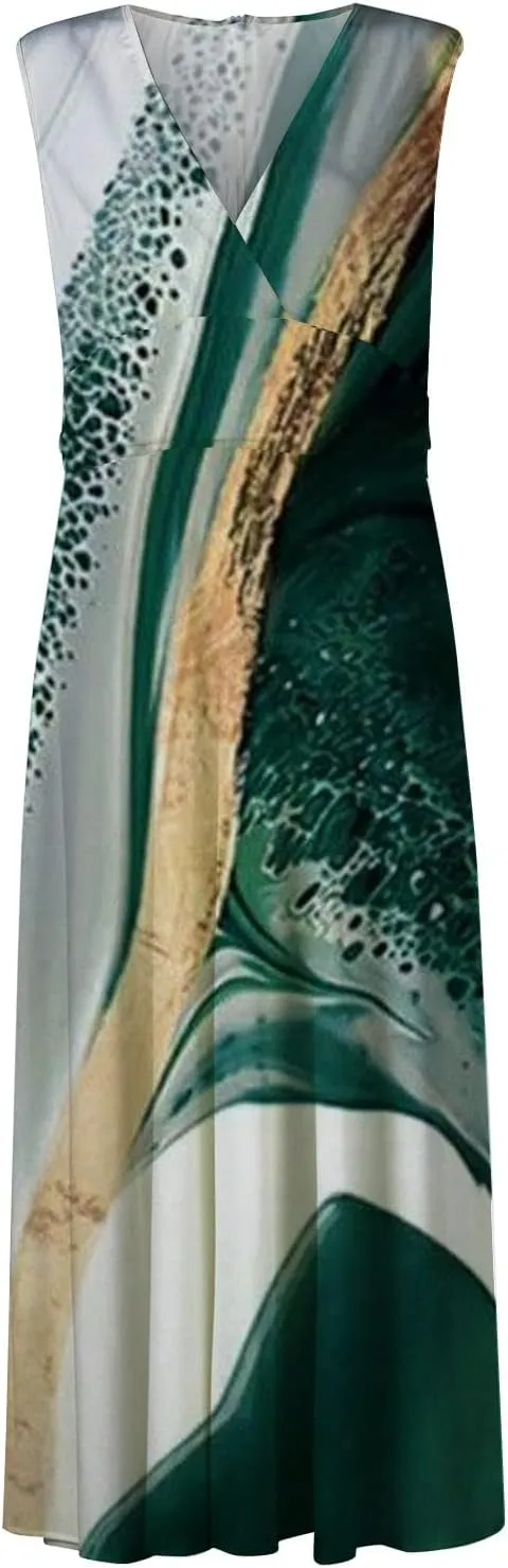 Maxi Dresses for Women 2025 Casual Trendy Summer Dress V Neck Sleeveless Formal Sundresses A Line Flowy Sundress