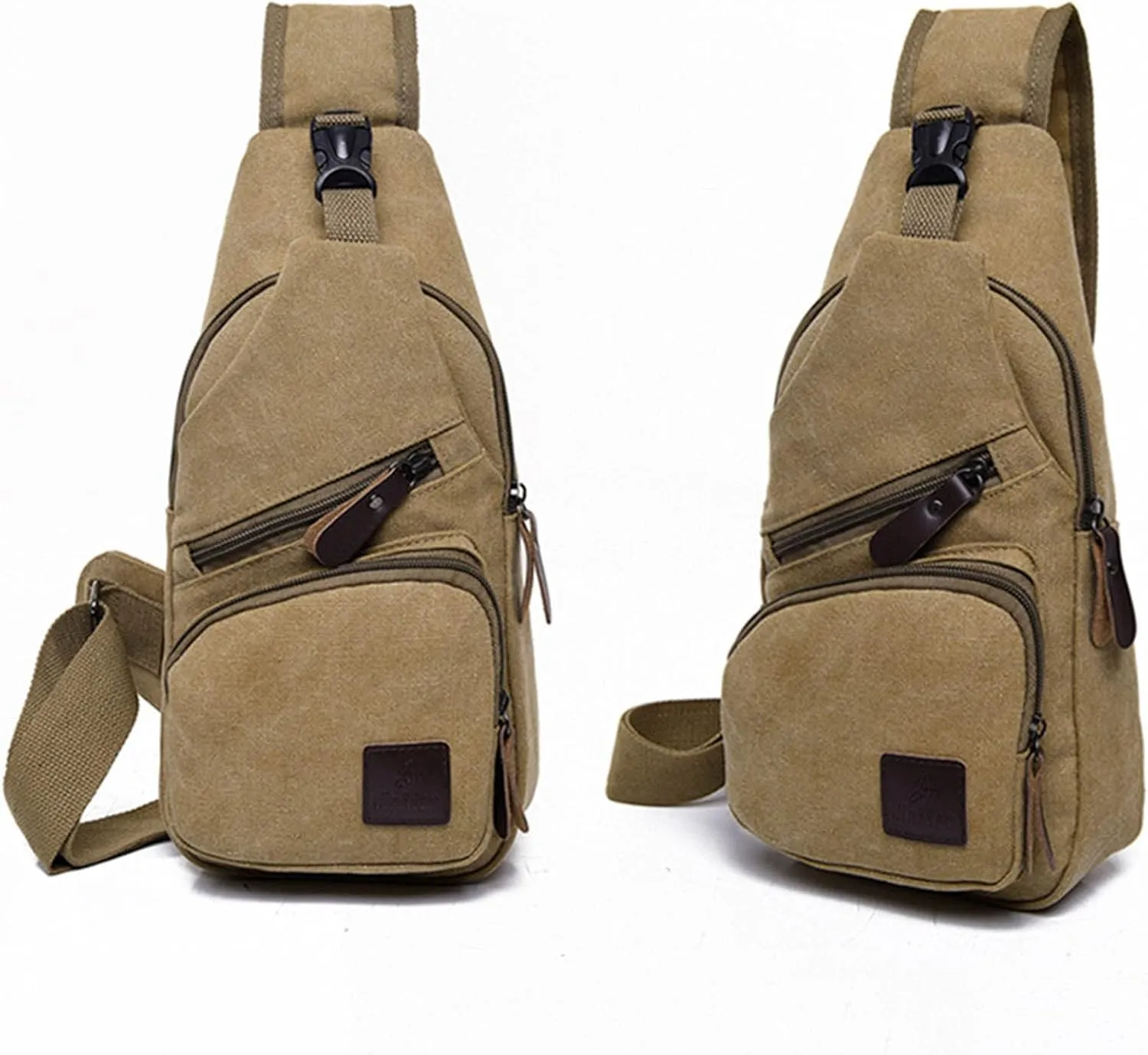 Men Messenger Bags Fashion Outdoor Canvas Chest Bags Bike Functional Pocket Travel Backpack Bears (Khaki, One Size)