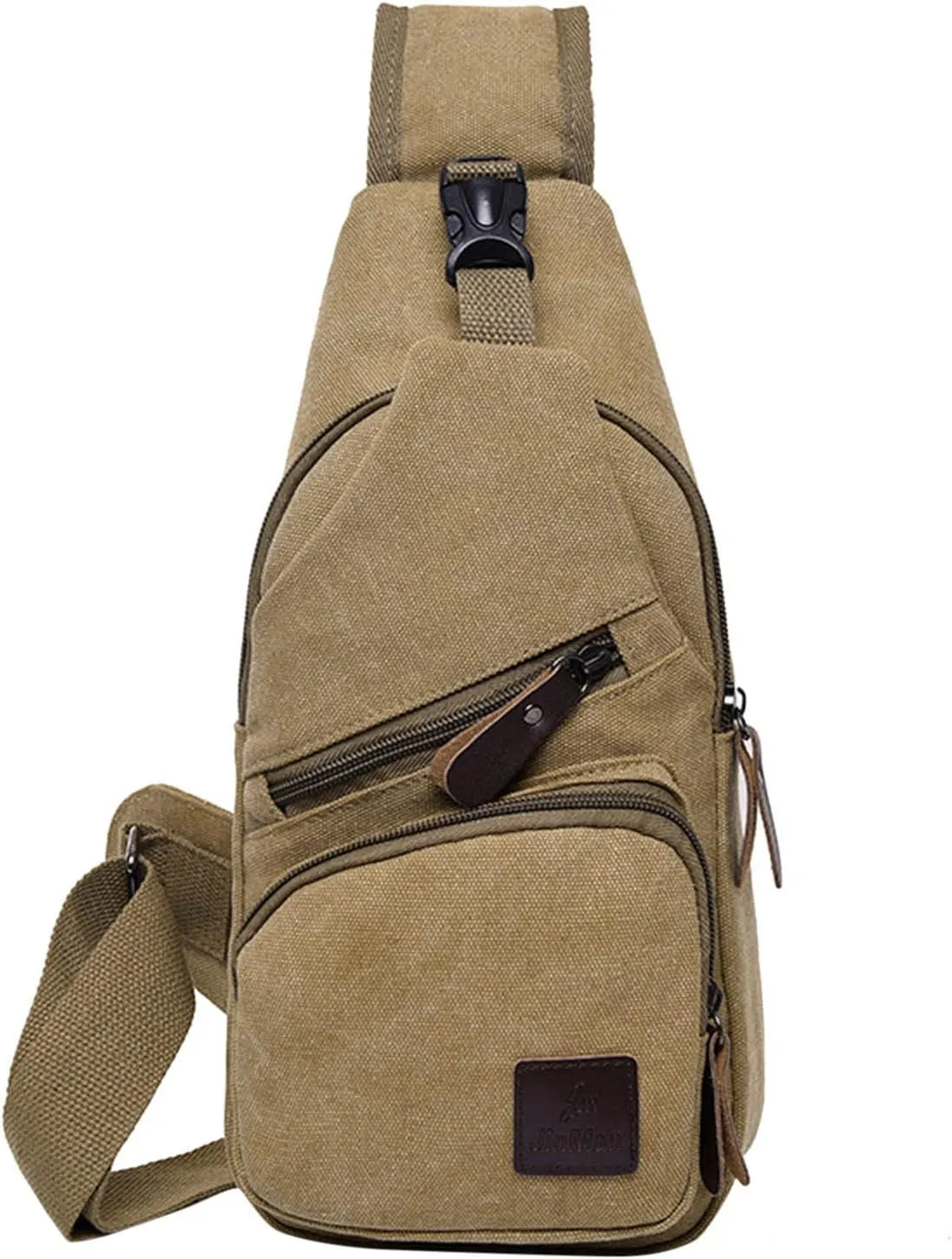 Men Messenger Bags Fashion Outdoor Canvas Chest Bags Bike Functional Pocket Travel Backpack Bears (Khaki, One Size)
