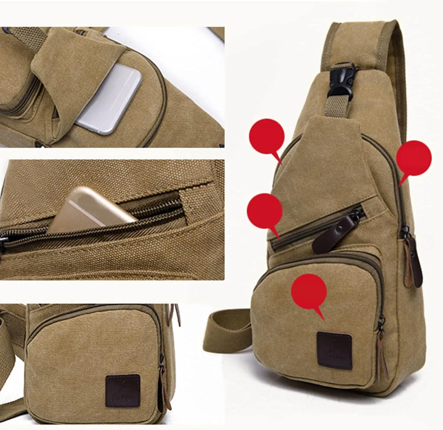 Men Messenger Bags Fashion Outdoor Canvas Chest Bags Bike Functional Pocket Travel Backpack Bears (Khaki, One Size)