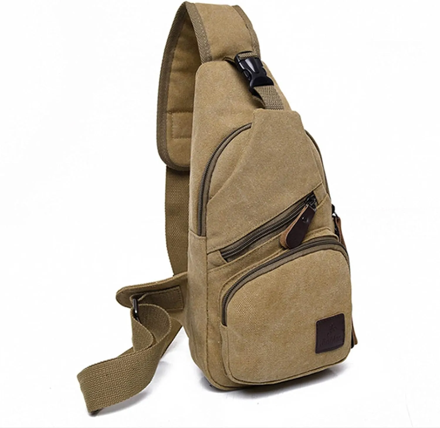 Men Messenger Bags Fashion Outdoor Canvas Chest Bags Bike Functional Pocket Travel Backpack Bears (Khaki, One Size)