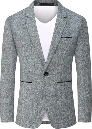 Mens Business Blazer Casual Regular Fit Sport Coat One Button Lightweight Travel Suit Jacket