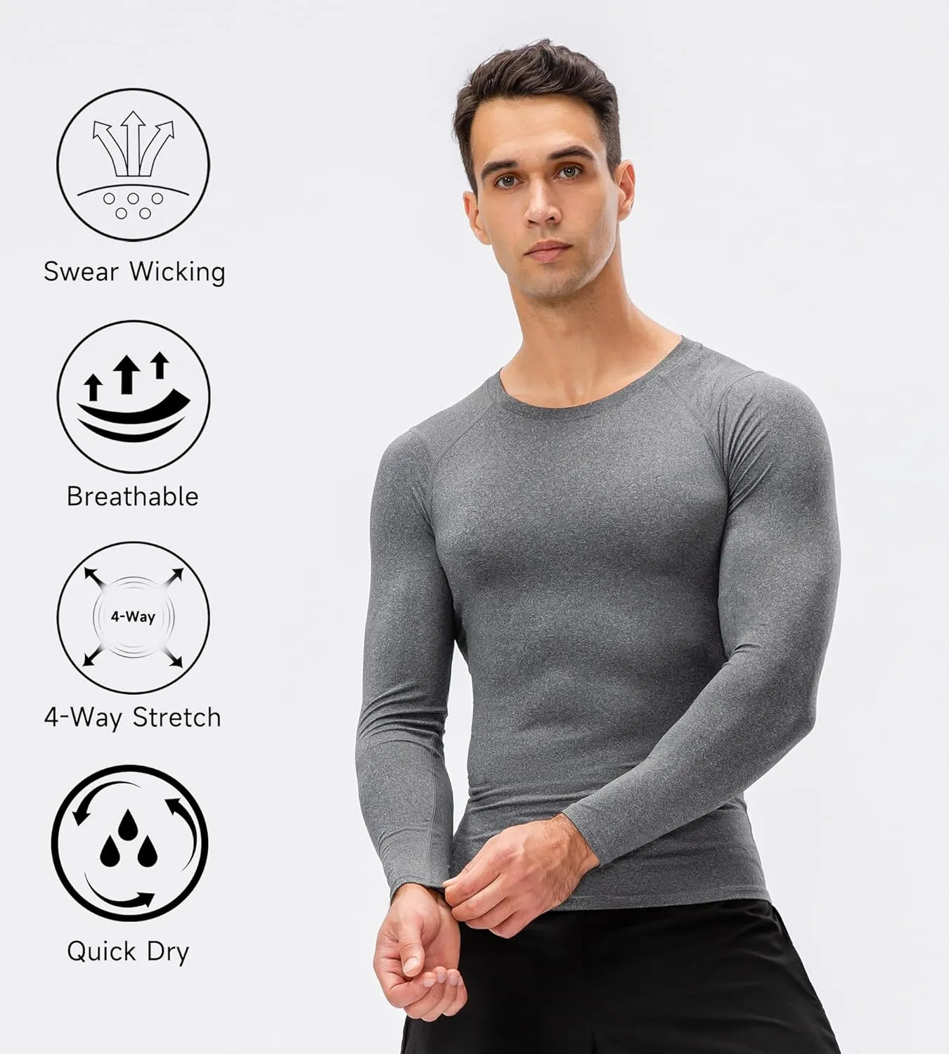 Men's Compression Shirts Long Sleeve Sport Workout T-Shirt Running Cool Dry Tops Active Baselayer Undershirts