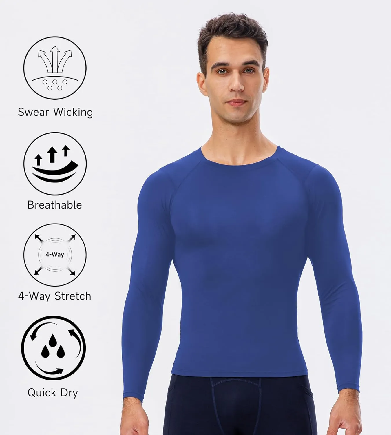 Men's Compression Shirts Long Sleeve Sport Workout T-Shirt Running Cool Dry Tops Active Baselayer Undershirts