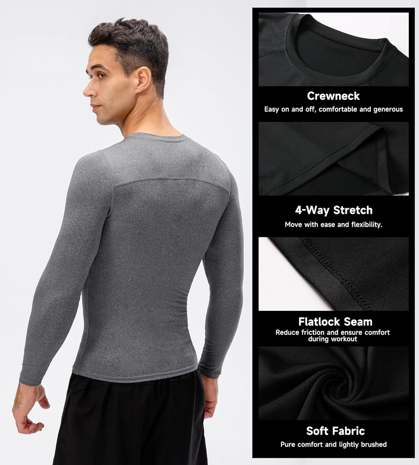 Men's Compression Shirts Long Sleeve Sport Workout T-Shirt Running Cool Dry Tops Active Baselayer Undershirts