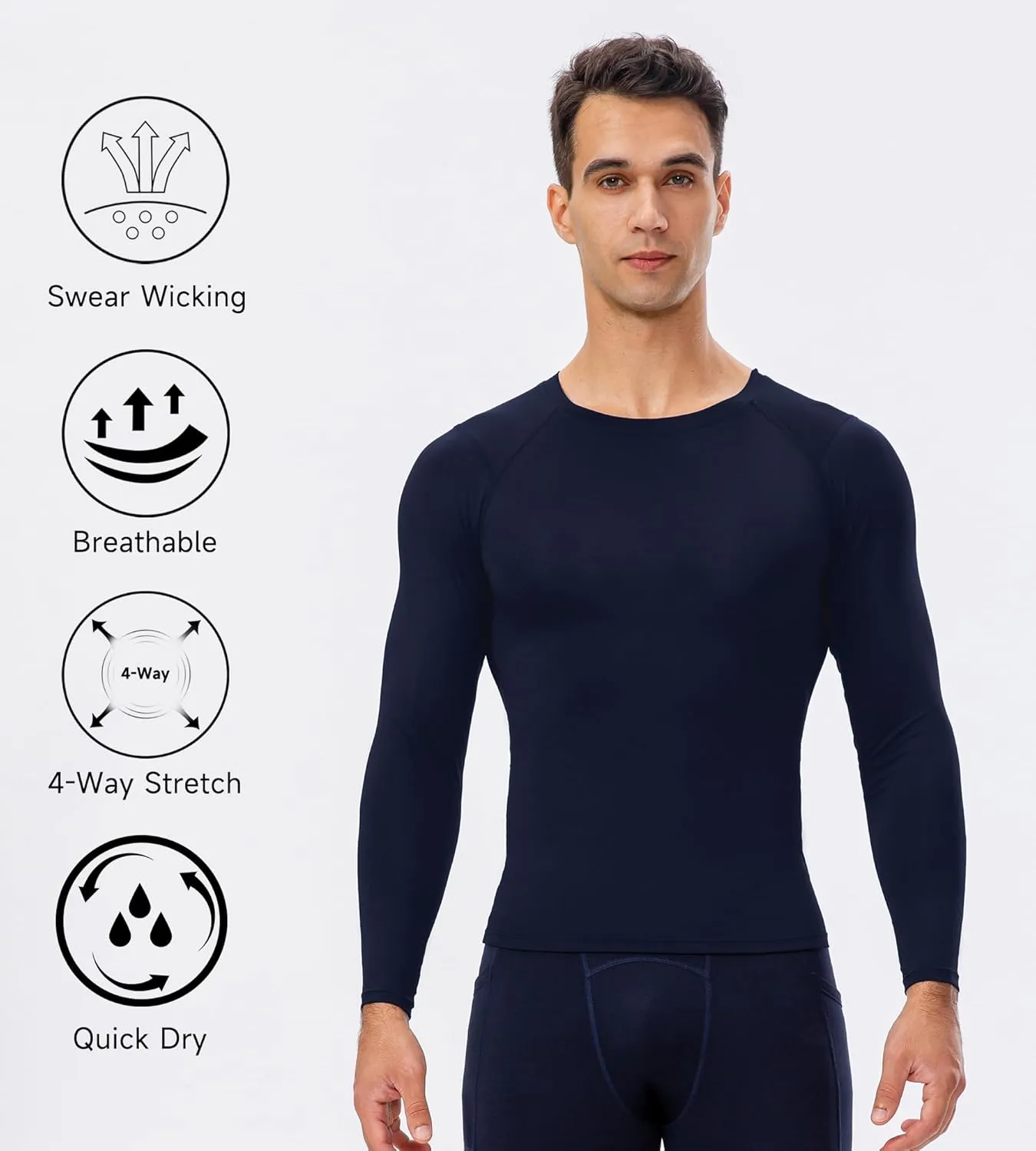 Men's Compression Shirts Long Sleeve Sport Workout T-Shirt Running Cool Dry Tops Active Baselayer Undershirts