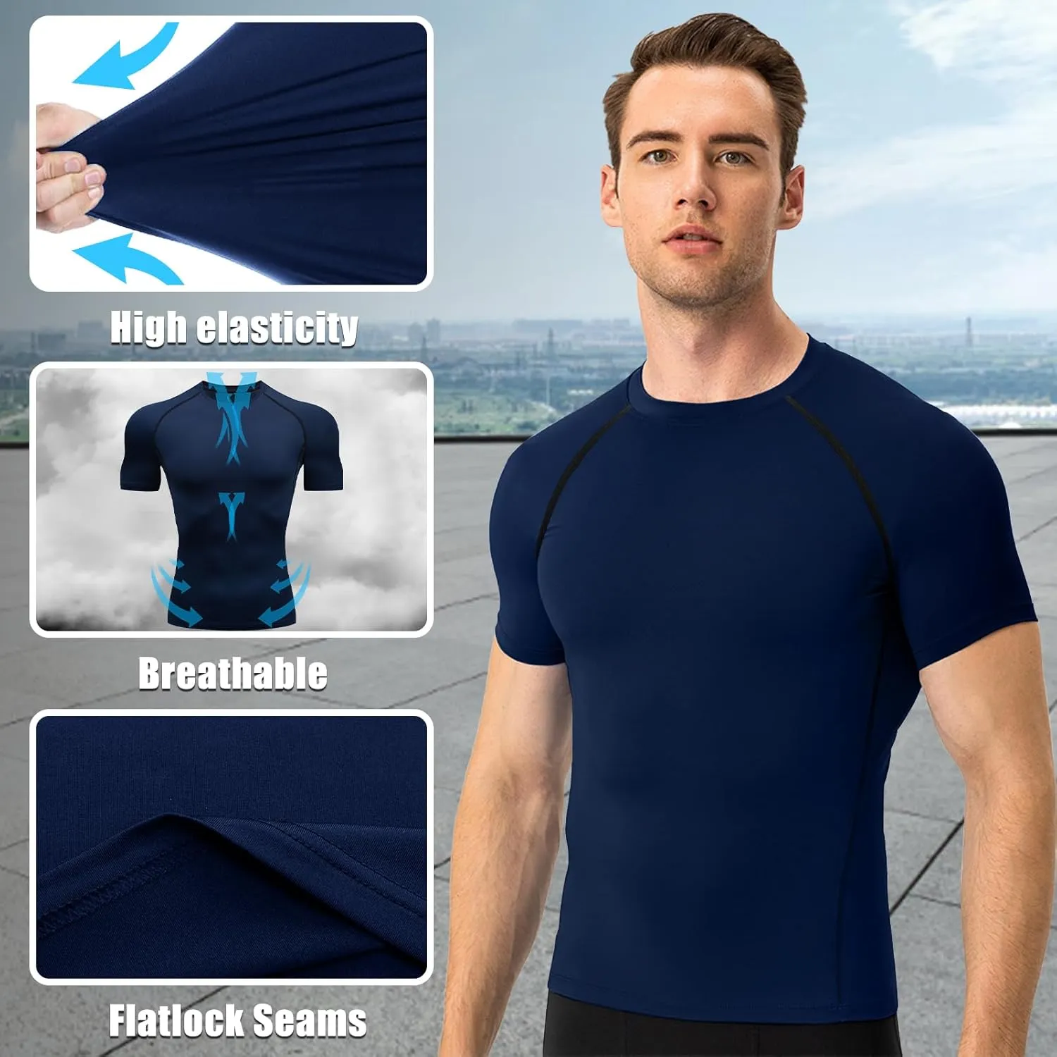 Men's Compression Shirts Workout Sports Short Sleeve Running Tops Cool Dry Tight T-Shirt Baselayer Gym Undershirts