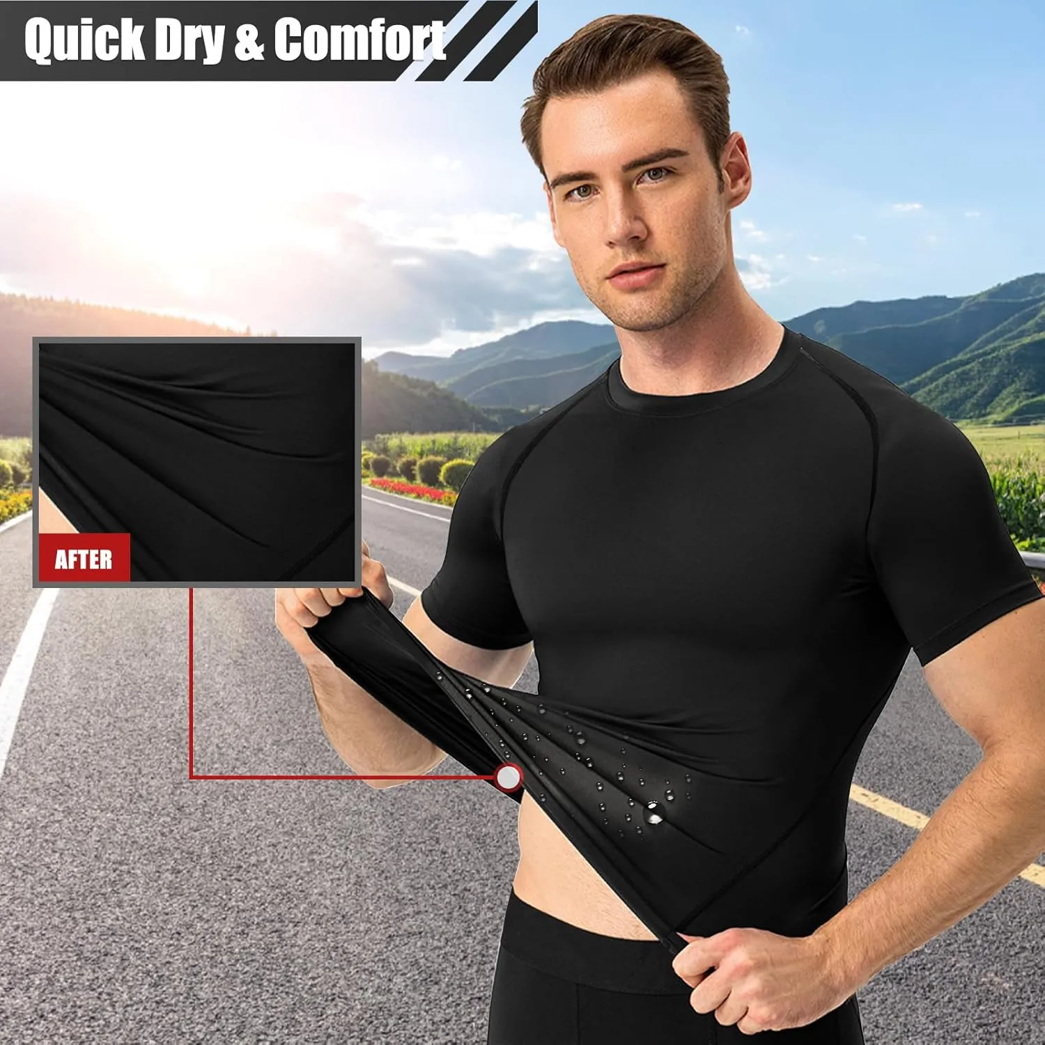 Men's Compression Shirts Workout Sports Short Sleeve Running Tops Cool Dry Tight T-Shirt Baselayer Gym Undershirts