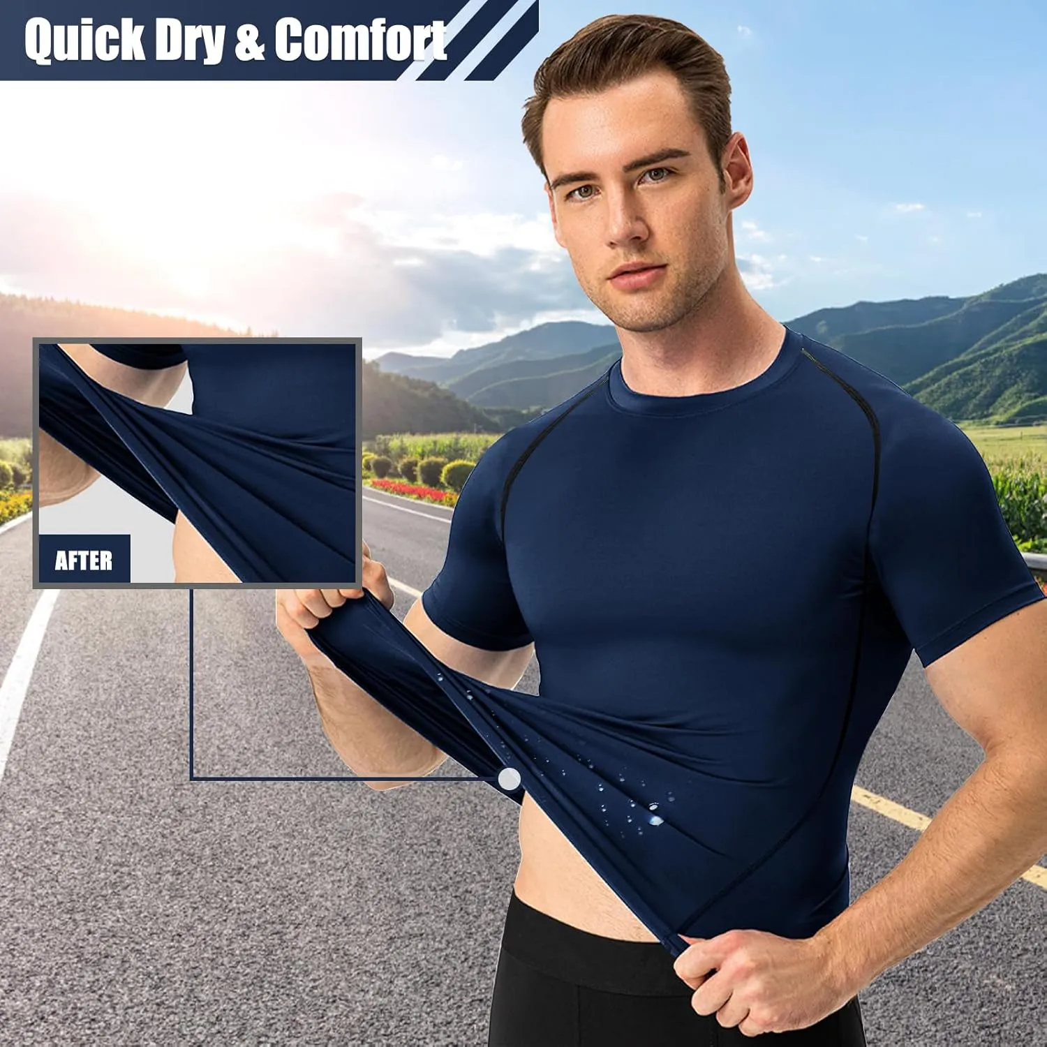 Men's Compression Shirts Workout Sports Short Sleeve Running Tops Cool Dry Tight T-Shirt Baselayer Gym Undershirts